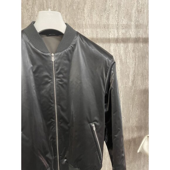 Hermes Mens Black Satin Bomber Jacket With Zippered Pockets & Ribbed Collar/Cuff - Picture 3 of 12